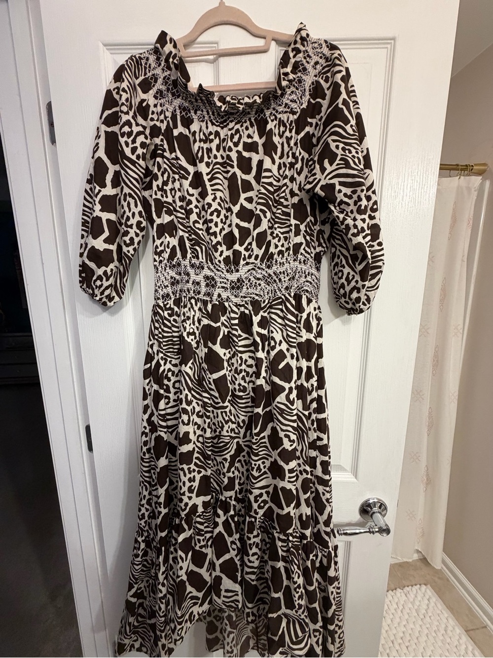 Adam Lippes Brown and Cream Animal-Print Midi Dress